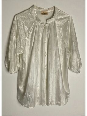 ILLUSIONS of California Vintage Pinstripe Blouse,Women’s 14, White on White